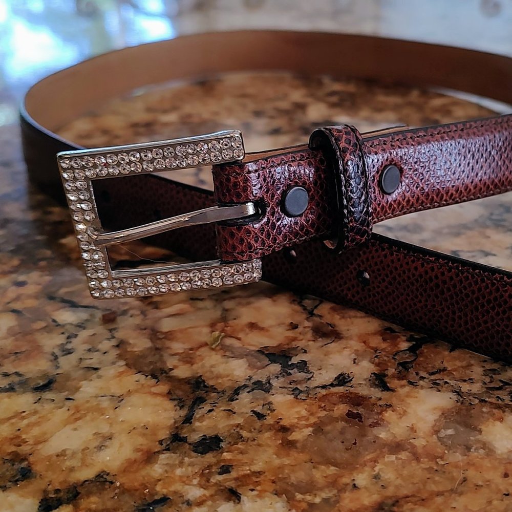 Women's WCM New York genuine reptile made in USA belt w/Rhinestone buckle Size L